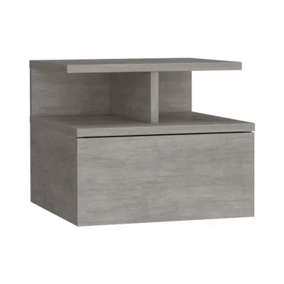 Depot E-shop Nightstand, Wall Mounted Single Drawer And 2-tier Shelf, Concrete Gray -bedroom