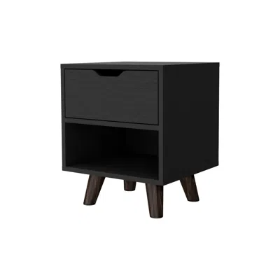 Depot E-shop Nightstand With Spacious Drawer, Open Storage Shelf And Chic Wooden Legs, Black