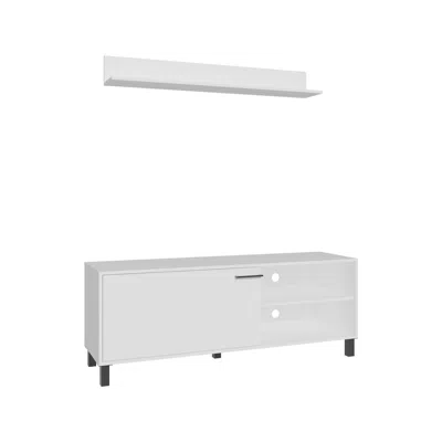 Depot E-shop Novi Living Room Set, Tv Stand + Wall Shelf, 1 Door, 3 Shelves, White