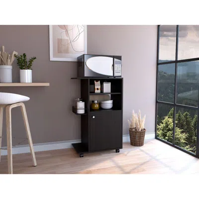Depot E-shop Opal Kitchen Cart, Microwave Countertop, One-door Cabinet, Four Caster Wheels- Black, F