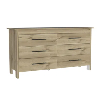 Depot E-shop Paris 6 Drawer Double Dresser -six Drawers, Four Legs, Countertop-light Oak/white. For