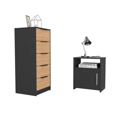 Depot E-shop Patten 2 Piece Bedroom Set, Egeo 5 Drawer Dresser + Omaha Nightstand