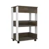 Depot E-shop Pillar Kitchen Cart, Four Caster Wheels, Three Shelves, Countertop-white Dark Walnut