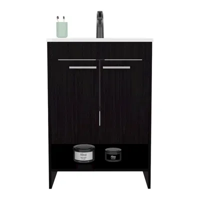 Depot E-shop Polkton Bathroom Vanity, 2 Doors, 2 Shelves, Black Wengue