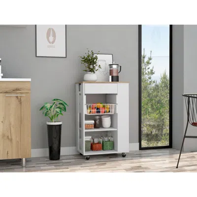 Depot E-shop Rosemont Kitchen Cart, Two Open Shelves, Rack, Four Caster Wheels, One Drawer-white-lig