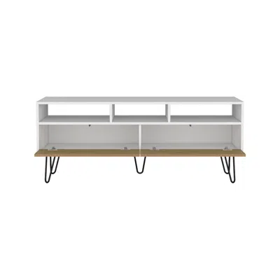 Depot E-shop Salunga Tv Stand, 2 Doors, 3 Shelves, 5 Legs, White/natural Oak