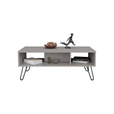 Depot E-shop Selma Coffee Table With 4 Legs And 2 Shelves, White In Gray