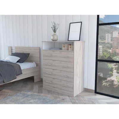 Depot E-shop Serbian Four Drawer Dresser, Countertop, One Open Shelf, Four Drawers-light Grey-white, In Neutral