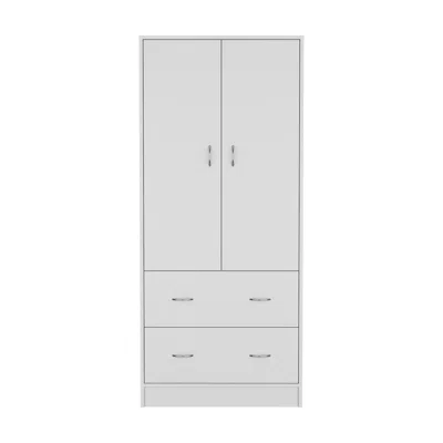 Depot E-shop Silo 71" H Armoire With Two Doors, Two Drawers, And Hanging Rod,white
