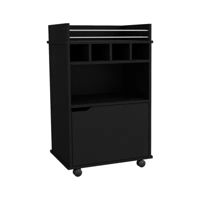 Depot E-shop Sims 35" H Bar Cart With Two Shelves Four Wine Cubbies And One Cabinet,black In Brown