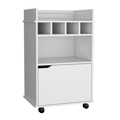 Depot E-shop Sims 35" H Bar Cart With Two Shelves Four Wine Cubbies And One Cabinet,white