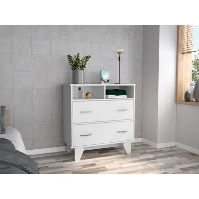 Depot E-shop Stamford Two Drawer Dresser, Four Legs, Two Open Shelves, Countertop-white, For Living