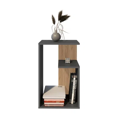 Depot E-shop Stebbins Side Table, 2 Shelves, Matt Gray / Natural Oak