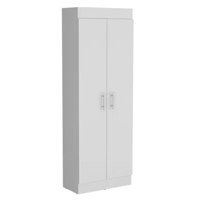 Depot E-shop Teller Pantry Cabinet With 5 Shelves, White -kitchen In Blue