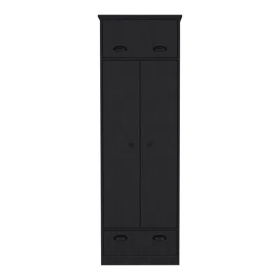Depot E-shop Tifton Armoire With Hinged Drawer, 2-doors And 1-drawer, Black