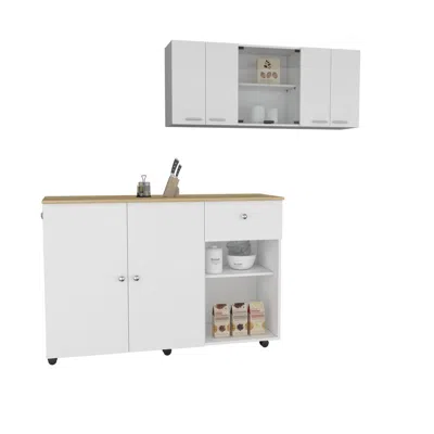 Depot E-shop Tigard 2 Piece Kitchen Set, Syros Kitchen Island Cart + 150 Wall Cabinet Glass