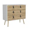 Depot E-shop Toka 3 Drawers Dresser With Handles And Wooden Legs, White / Macadamia -bedroom