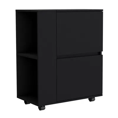 Depot E-shop Tully Bar Cart Two Pull-down Door Cabinets And Two Open Shelves,black