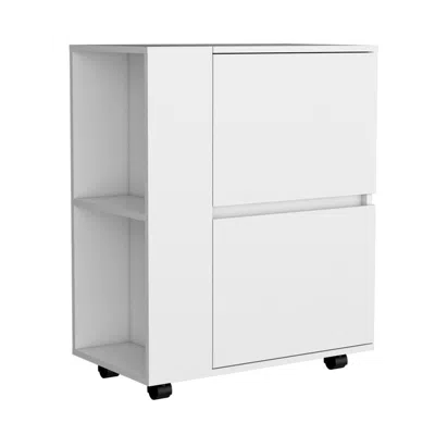 Depot E-shop Tully Bar Cart Two Pull-down Door Cabinets And Two Open Shelves,white