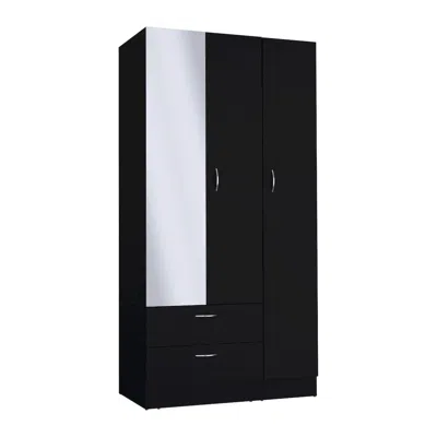 Depot E-shop Twardrobe With 3 Doors, One With Mirror, Two Drawers, Four Shelves,black