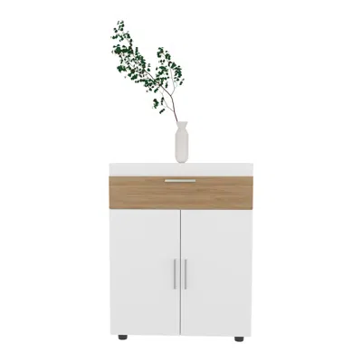 Depot E-shop Ubly Shoe Rack, 3 Doors, 3 Shelves, 4 Legs, White / Natural Oak