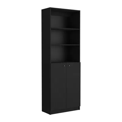 Depot E-shop Vinton 2-door Bookcase With Upper Shelves, Black