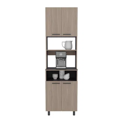 Depot E-shop Zena Kitchen Pantry, 4 Doors, 4 Legs, 4 Shelves, White Oak / Black Wengue In Neutral