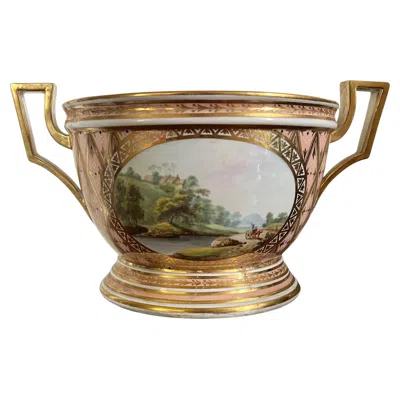 Pre-owned Derby Porcelain 18th C. George Iii  Bough Pot Vase Named View Dalton, Lancashire In Brown