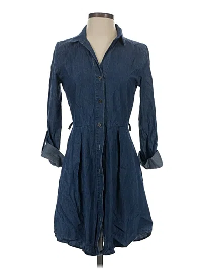 Pre-owned Derek Heart 3/4 Sleeve Button Down Shirt In Blue
