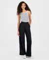 Derek Heart Juniors' High-rise Pleated Wide-leg Pants In Black