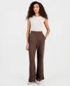 Derek Heart Juniors' High-rise Pleated Wide-leg Pants In Brown