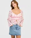 Derek Heart Juniors' Long Sleeve Button-front Blouse In Multi