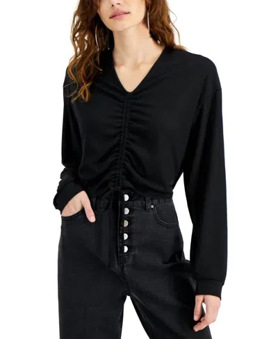 Derek Heart Juniors Ruched Cropped Top In Black