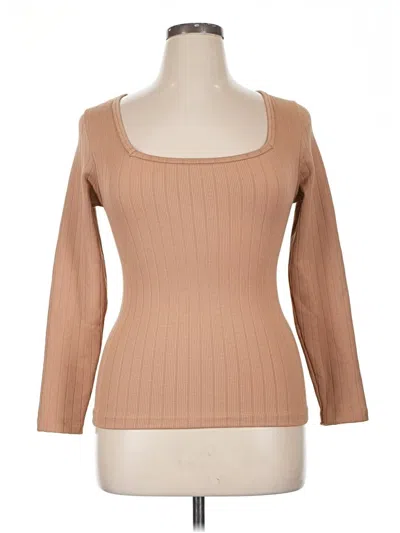 Pre-owned Derek Heart Long Sleeve Top Tan Square Neckline Tops
