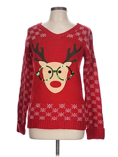 Pre-owned Derek Heart Pullover Sweater In Red