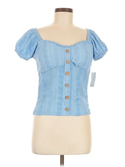 Pre-owned Derek Heart Short Sleeve Top Blue Sweetheart Neckline Tops