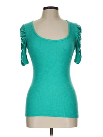 Pre-owned Derek Heart Short Sleeve Top Teal Sweetheart Neckline Tops In Blue