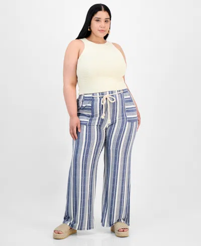 Derek Heart Trendy Plus Size Printed Rope-belt Stretch Pants