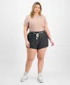Derek Heart Trendy Plus Size Striped Rope-belt Shorts In Blue