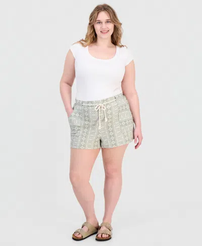Derek Heart Trendy Plus Size Striped Rope-belt Shorts In Green