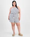 Derek Heart Trendy Plus Size Striped Strapless Romper