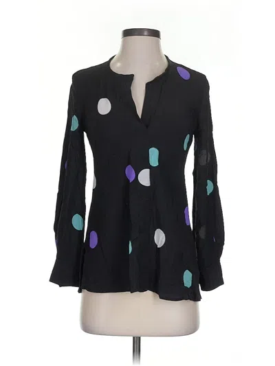 Pre-owned Derek Lam 10 Crosby 3/4 Sleeve Silk Top Black Polka Dots Pattern Keyhole Neckline Tops