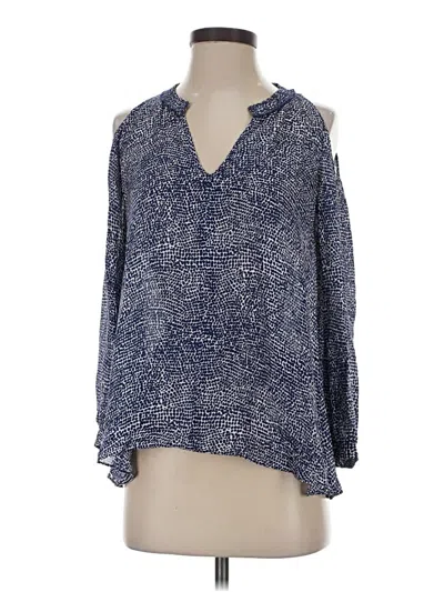 Pre-owned Derek Lam 10 Crosby 3/4 Sleeve Silk Top Blue Cold Shoulder Neckline Tops