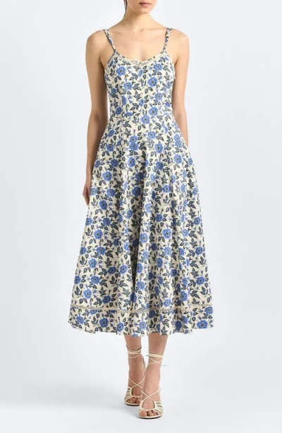 Derek Lam 10 Crosby Adair Print Sleeveless Midi Dress In Blue
