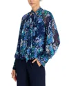 Derek Lam 10 Crosby Aderyn Tapestry Print Tie Neck Blouse In Blue