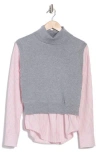 Derek Lam 10 Crosby Aissa Mixed-media Top In Heather Grey/stripe