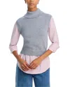 Derek Lam 10 Crosby Aissa Mixed-media Top In Heather Grey/stripe