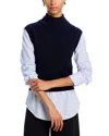 Derek Lam 10 Crosby Aissa Mixed-media Top In Midnight/stripe
