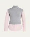 Derek Lam 10 Crosby Aissa Mixed-media Top In Heather Grey/stripe