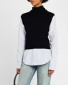Derek Lam 10 Crosby Aissa Mixed-media Top In Midnight/stripe